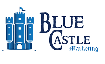 Blue castle marketing logo centered no background 350 x 215