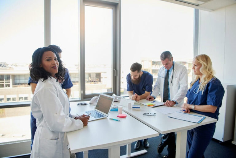 Meeting with doctors in a clinic